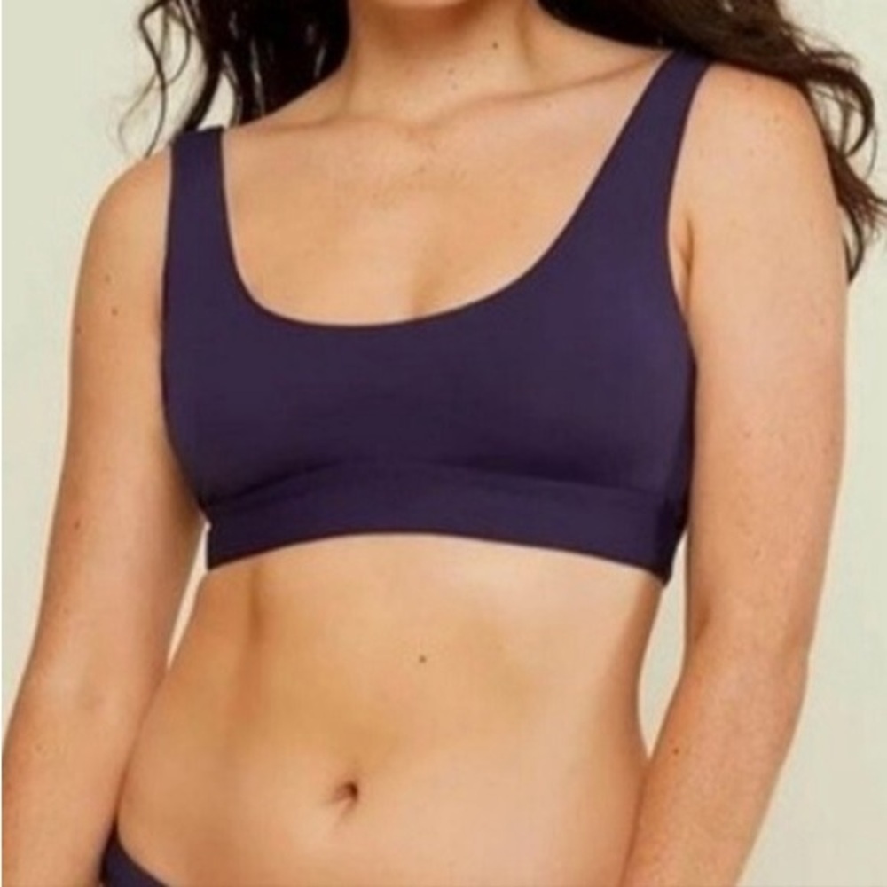 NEW Andie Swim Ventura Bikini Top Scoop Neck Removable Cups Navy Blue XS
